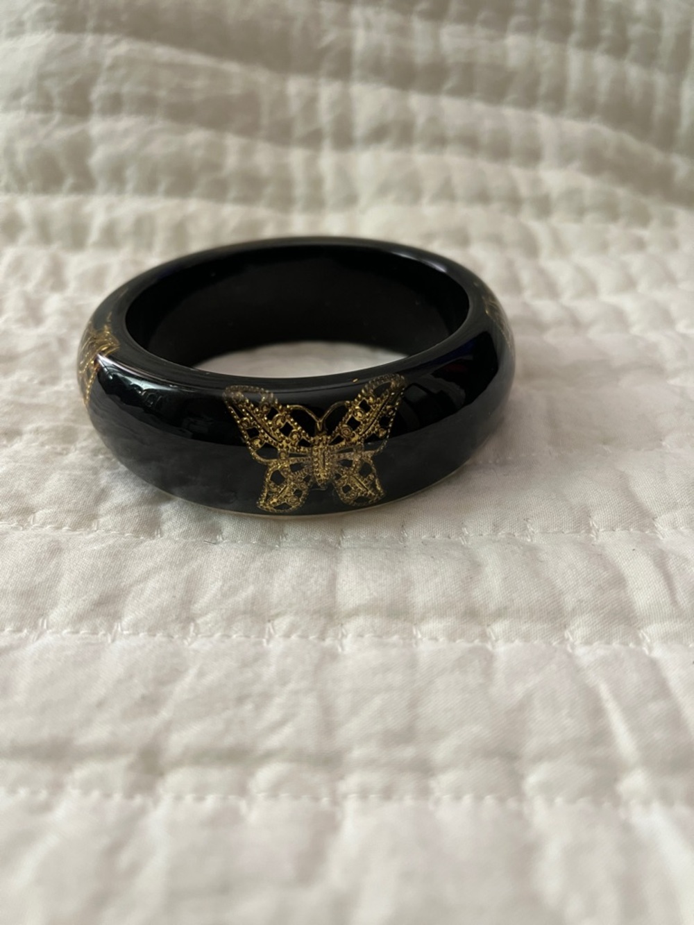 Black Resin Bangle with Gold Butterfly Detail
